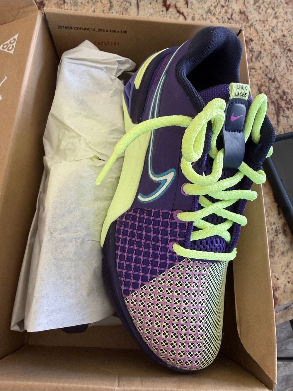 Nike Women's Purple and Neon Green Training Sneakers